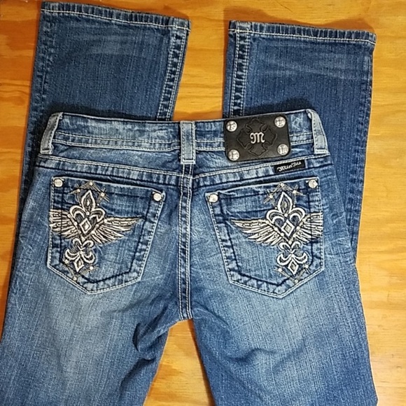 Miss Me Denim - Miss Me boot cut jeans with bling pockets, wings